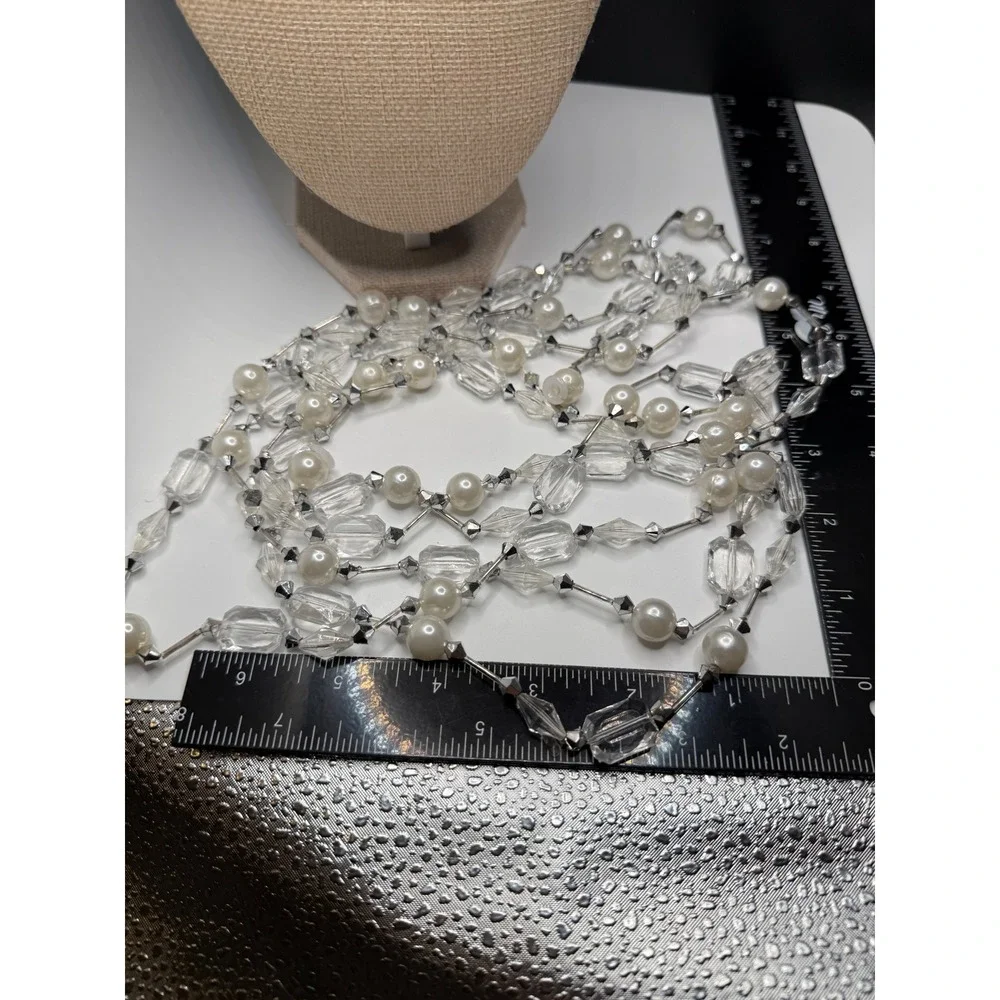 Vintage Faux Pearl and Clear Faceted Bead‎ Strand for Jewelry Making 52 Inch